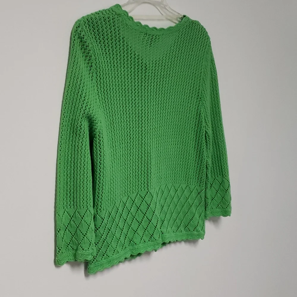 Vintage Open-knit Pointelle Green Cardigan Sweater‎ Size Small-Medium